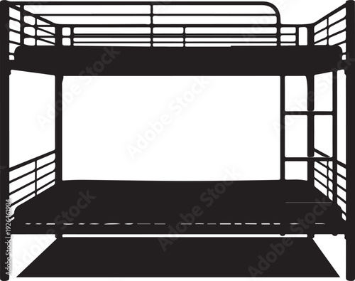 Black Silhouette of a Metal Bunk Bed on White Background furniture interior