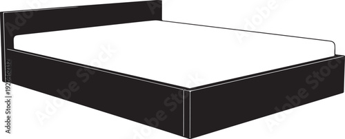 Black silhouette of a modern bed with white mattress on white background furniture