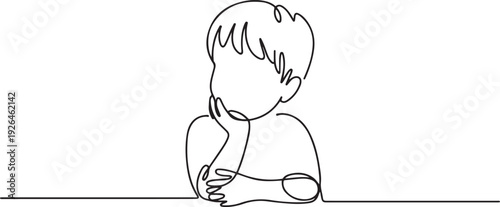One continuous line a little boy thinking. Minimalist style vector. one line Icon drawing