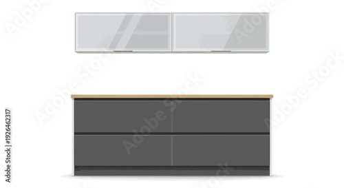 Modern minimalist kitchen cabinet set with sleek design and glass doors