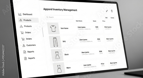 Apparel inventory management system on modern computer screen