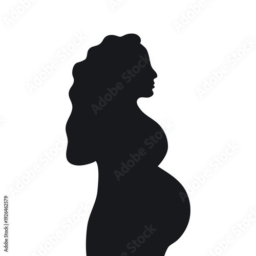 Silhouettes of a Pregnant Woman. Abstract simple black profile. Side view. Vector illustration in flat style.