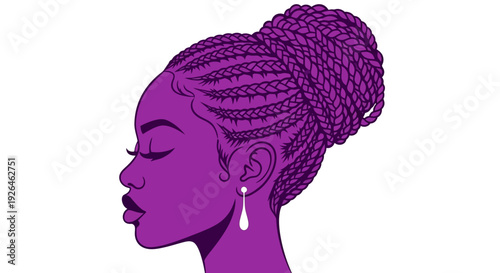 Purple silhouette of woman with braided hair and earring