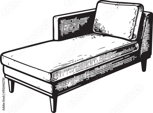 Hand-drawn chaise lounge illustration on white background sofa couch