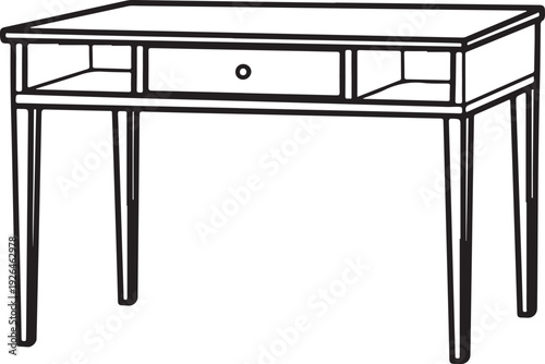 Line Drawing of a Desk with One Drawer and Open Compartments table furniture