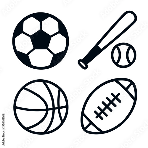 A collection of sports icons on a black background