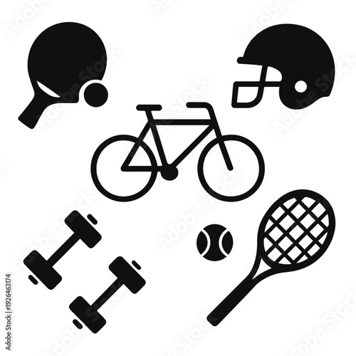 A collection of sports icons on a black background