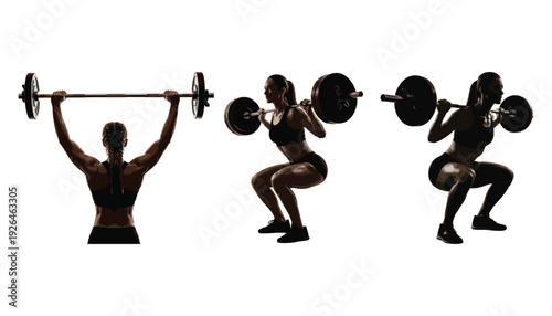 Weightlifting progression three stages of a barbell squat shown in silhouette