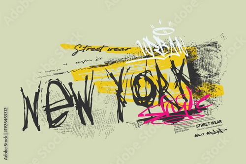 tees, New york slogan art Tees, t shirt graphics print vector design, NYC graffiti slogan print with neon spray, Urban typography hipster street art for graphic t- shirt or sweatshirt.eps