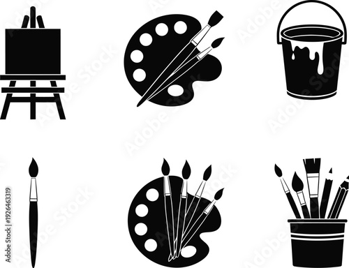 An assortment of art supplies and tools for painting and drawing Vector