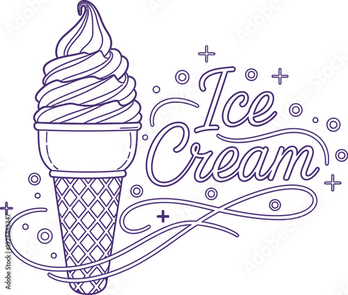 Illustration of a classic ice cream cone with swirling soft serve