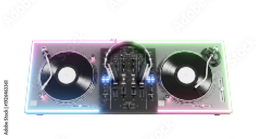 DJ Turntable Mixer with Halftone Texture Effect
