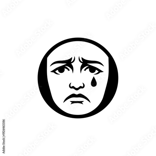 A sad woman crying with a tear on her cheek in a circle