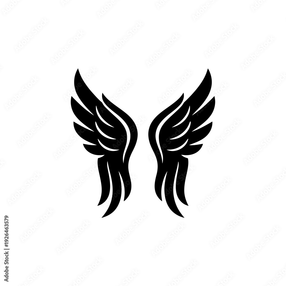 Fototapeta premium A pair of black angel wings on a white background
