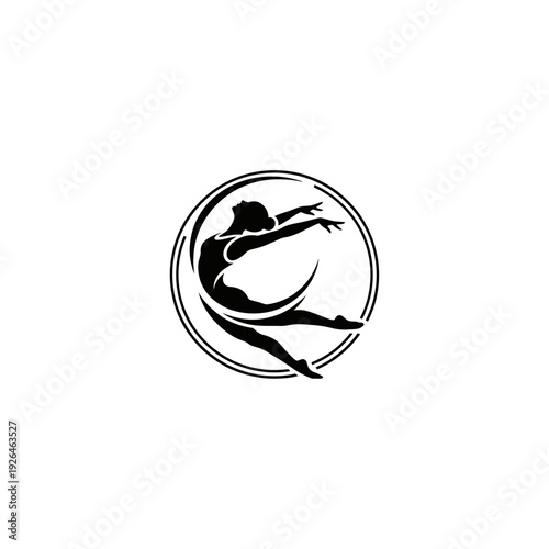 A logo for a gymnastics company with a dynamic design