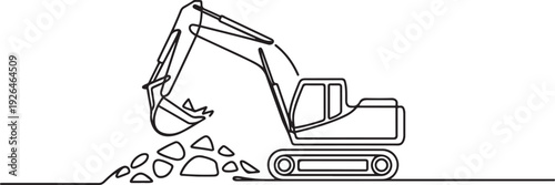 One line continuous of dig the ground using an excavator. Minimalist style vector. one line Icon drawing