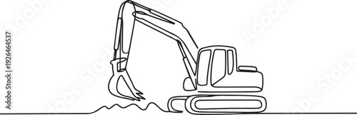 One line continuous of dig the ground using an excavator. Minimalist style vector. one line Icon drawing