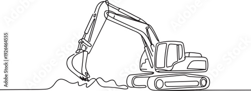 One line continuous of dig the ground using an excavator. Minimalist style vector. one line Icon drawing