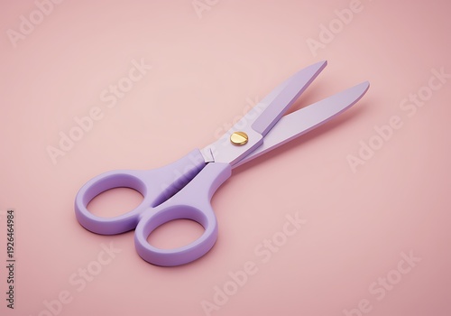 Pastel purple scissors with gold screw on pink background  office supplies  cutting tool