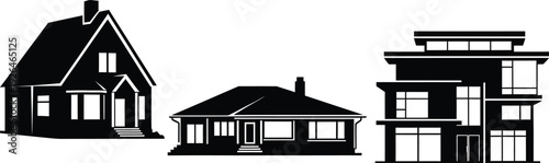 Minimalist House Silhouette Icon Set - Vector Home and Real Estate Symbols