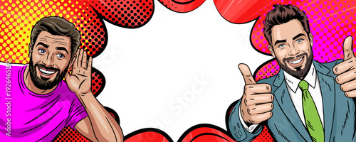  Pop Art Men Banner - Retro Comic Businessman and Casual Man with Speech Bubble Frame