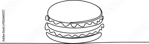 Macaron cookie one continuous line design. Restaurant food menu design concept. one line Icon drawing