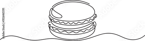 Macaron cookie one continuous line design. Restaurant food menu design concept. one line Icon drawing