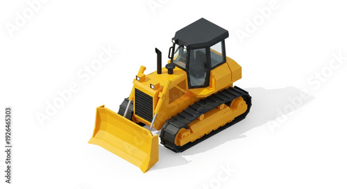 Yellow Toy Bulldozer on White Background.