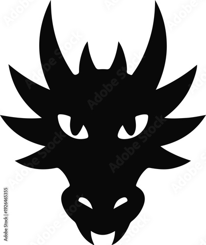 Black Dragon Face Silhouette Front View mythical