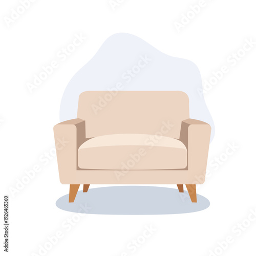 Modern armchair chair furniture. a cozy beige lounge chair with wooden legs,