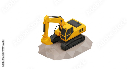 Yellow Toy Excavator on Rock.