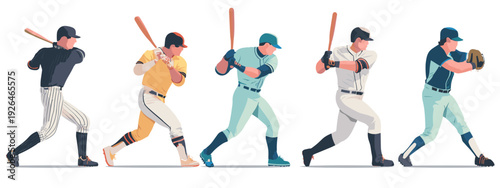 set of baseballers flat style vector illustration isolated on white background