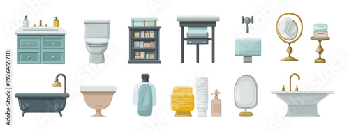 set of kitchen and bathroom tools flat style vector illustration isolated on white background