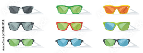 set of colorful running bike sunglasses sport vector icons flat style vector illustration isolated on white background