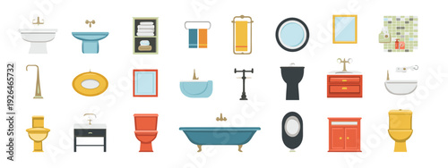 set of kitchen and bathroom tools flat style vector illustration isolated on white background