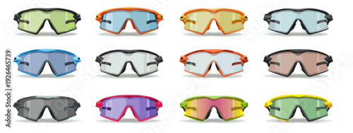 set of colorful running bike sunglasses sport vector icons flat style vector illustration isolated on white background