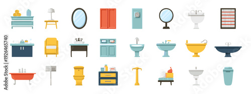 set of kitchen and bathroom tools flat style vector illustration isolated on white background