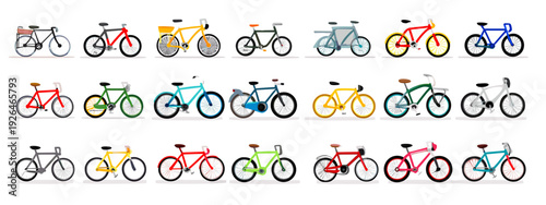 bicycle icons set flat style vector illustration isolated on white background