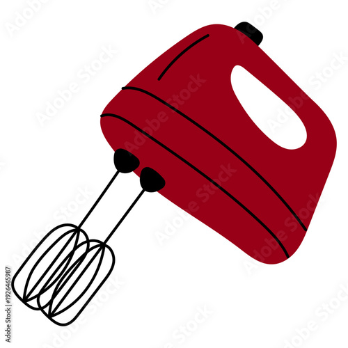 Electric Hand Mixer Illustration. Flat style illustration of electric hand mixer. Perfect for baking concepts, kitchen appliance design, cooking tutorials and household graphics.