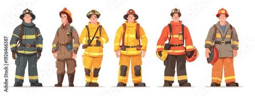 Cartoon firerughter fireman Character Turnaround Set Showing Different Poses and Expressions