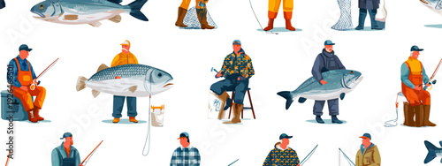 Fishing Gear and Fisherman Clothing Cartoon Icon Set Isolated on White