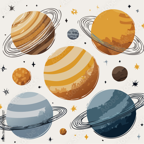 A vibrant illustration of planets and stars in our solar system from a distant viewpoint.