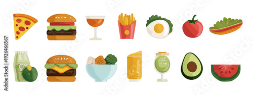 vector set of fruit and vegetables healthy food breakfast