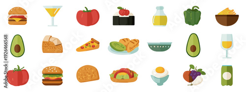 vector set of fruit and vegetables healthy food breakfast