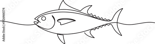 One continuous line of fish. Tuna line drawing. Minimalist style vector. one line Icon drawing