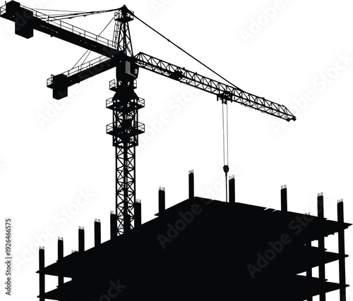 Construction Crane and Building Frame Silhouette - Real Estate Development Vector