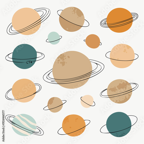 Illustration of planets and moons in our solar system from a distant viewpoint in space
