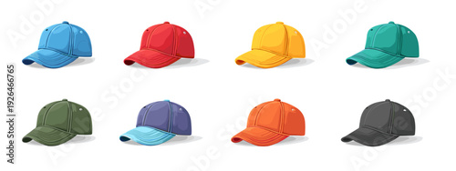 set of colorful caps , hats and snapbacks 