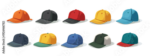 set of colorful caps , hats and snapbacks 