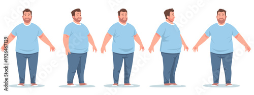 Vector illustration of a male body and casual outfit with jeans and t-shirt from many sides